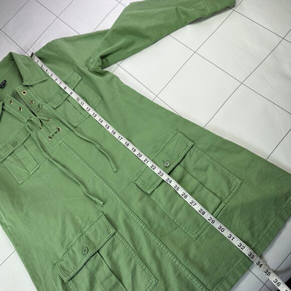 J. Crew Dress Womens Medium Green Harbor Drapey Cotton Lace Up Utility Collared - Picture 11 of 11